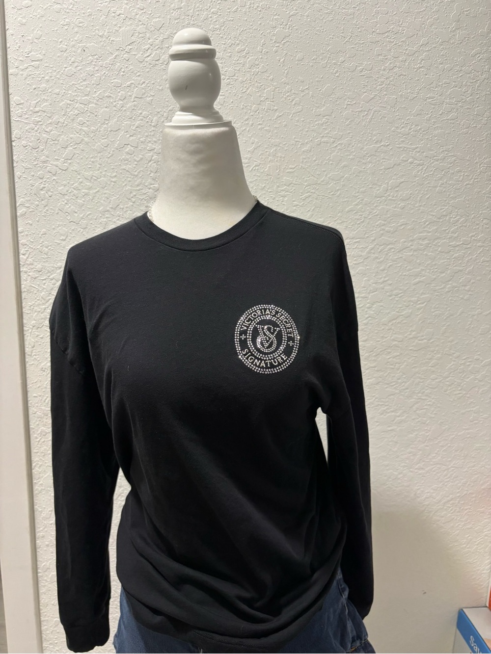 Victoria's Secret Black Long Sleeve Crewneck with Chest Logo